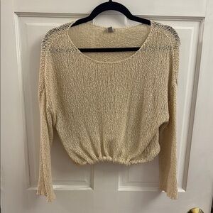 Ecote Lightweight Knit Cropped Sweater in Cream